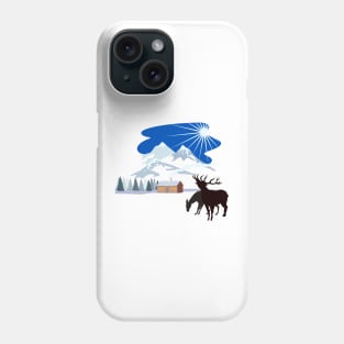 House in Winter Snow Mountains Deer Silhouette Phone Case