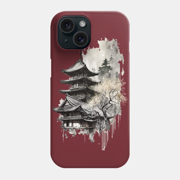 Japanese Architecture Sumi-E Phone Case by LetsGetInspired