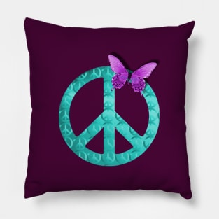 Pastel Blue Peace Sign with Purple Butterfly Pillow