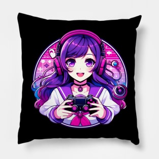 Gamer girl pink purple Pillow