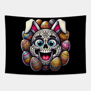 Sugar Skull Easter Bunny Surrounded By Eggs Tapestry