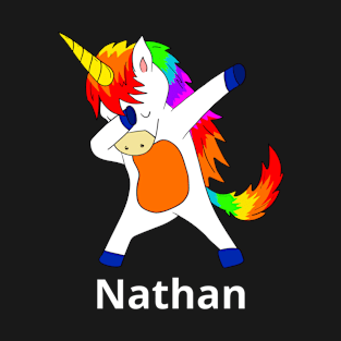 Nathan First Name Personalized Dabbing Unicorn T-Shirt