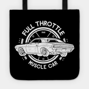 ull Throttle Muscle Car vintage worn out  and steering wheel Tote