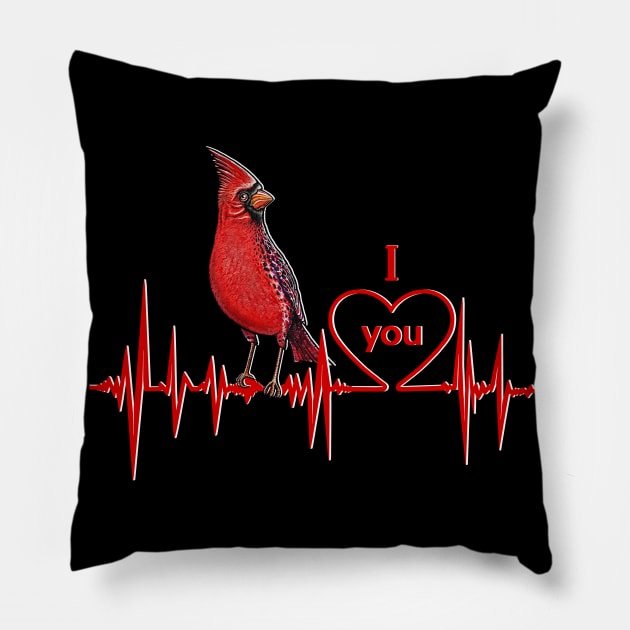 Red Cardinal bird heartbeat I love you Pillow by Artardishop