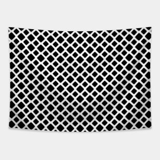 Black And White Diagonal Square Grid Pattern Tapestry