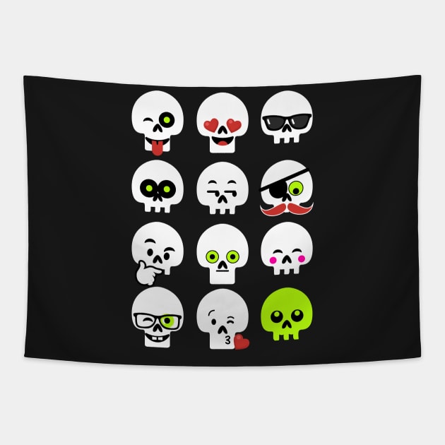 Emoji Faces Skull Tapestry by vo_maria