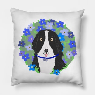 Border collie with forget me not flowers Pillow