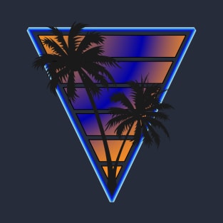 Retrowave style palm tree sunset Indigo wave T-Shirt