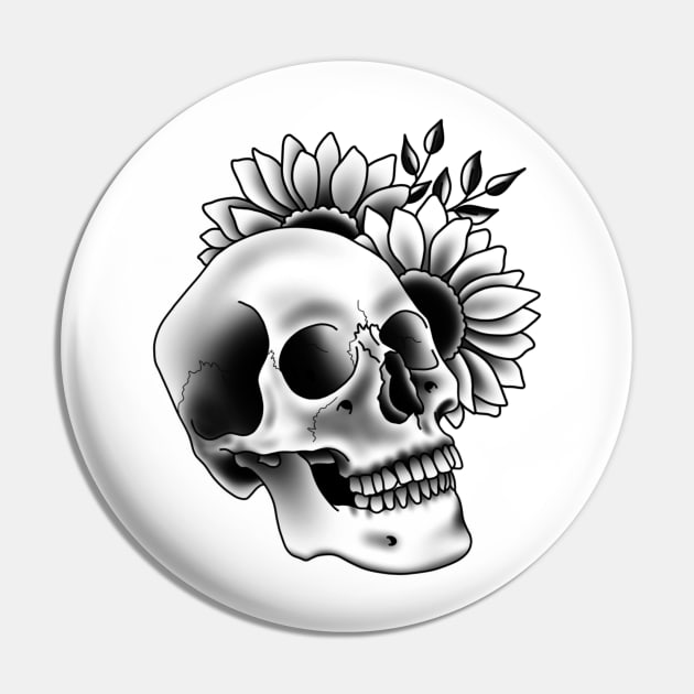 Skull and sunflowers Pin by Glockink