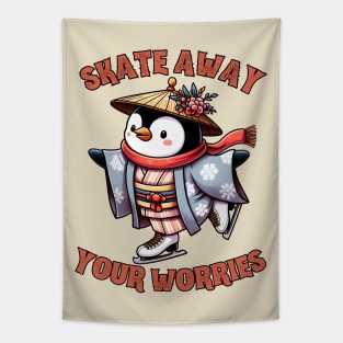 Ice skating penguin Tapestry