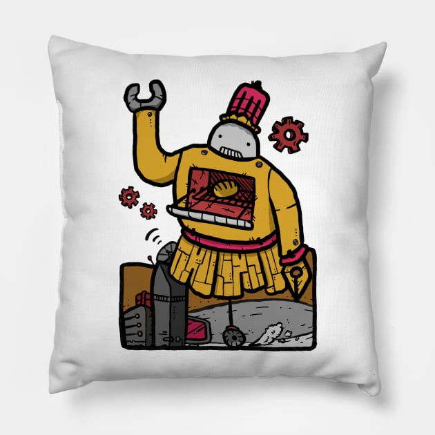 Support Local Robo Bakers Funny Characters Bright Colors Pillow by troylwilkinson