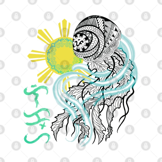 Tribal line Art Jellyfish / Baybayin word Likha (Creation) by Pirma Pinas