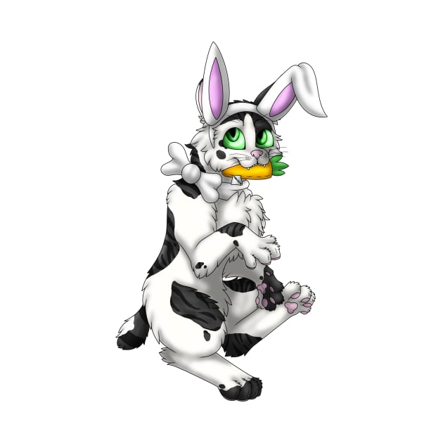 Bobtail BunnyCat: Black Bicolor Tabby (White) by spyroid101