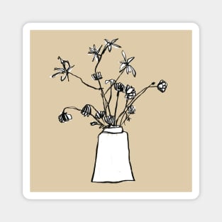 Beige Inky Vase of Flowers Magnet