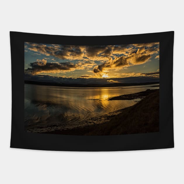 Sunset At Lindisfarne Tapestry by Reg-K-Atkinson