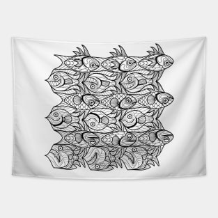 Fish tessellation escher style in black and white Tapestry