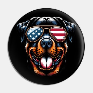 Rottweiler Patriotic Sunglasses American Flag 4th of July Pin
