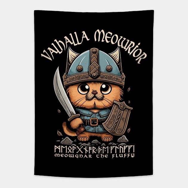 Nordic Norse Valhalla Viking Cat Warrior Tapestry by Apocatnipse Meow