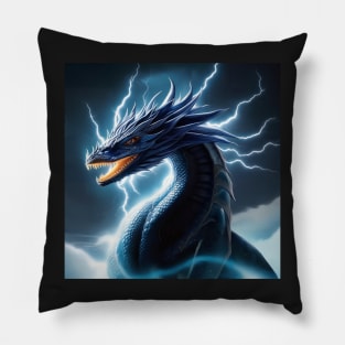 Adult Blue Lightning Dragon Surrounded by Electricity Pillow