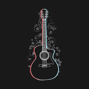 Acoustic Guitar 3D Outline Flowering Vines T-Shirt