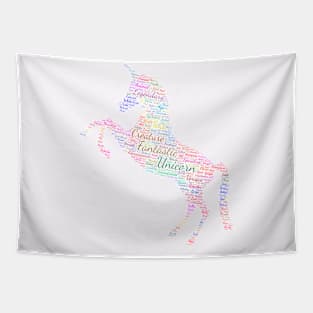 Unicorn Fantastic Legend Silhouette Shape Text Word Cloud Tapestry