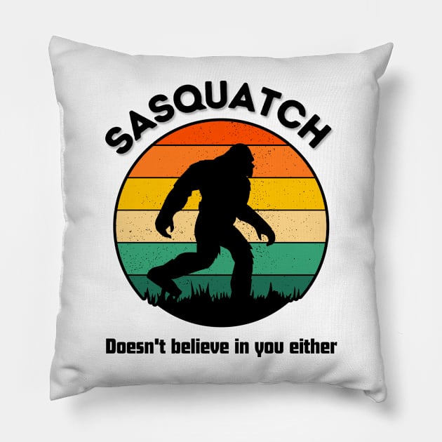 sasquatch retro style doesn't belive in you either Pillow by Syntax Wear