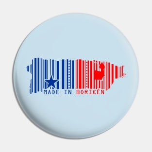 Puerto Rico Map Made in Boriken Flag Colors Barcode Design Pin