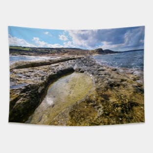 Waves Washing Up On Rocky Beach Tapestry