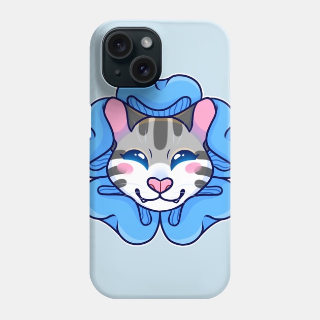 Striped Cat with Blue Flower Phone Case by leashonlife