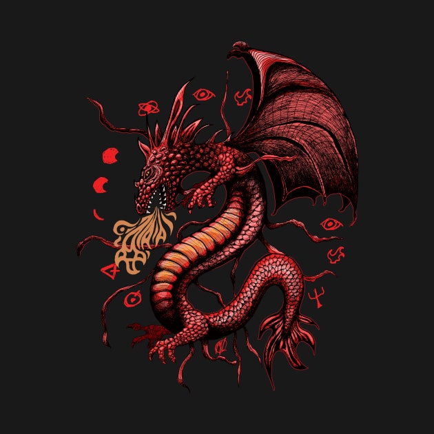 Mystical Red Dragon in Flight by Artist Layne