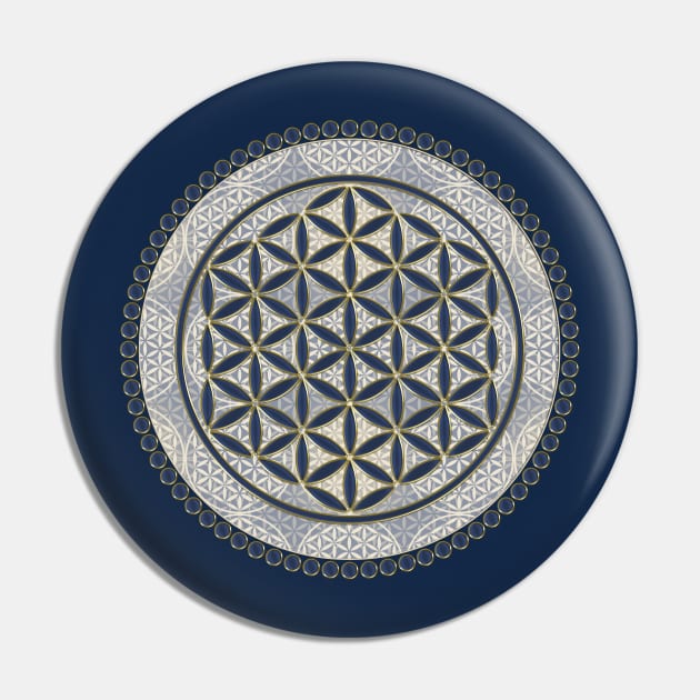 FLOWER OF LIFE - Stamp Button - Blue Grey Pin by EDDArt