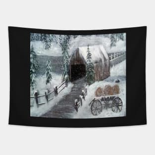 Covered Bridge Country Winter Art Snow on Pines Landscape Snowy Scene Home Décor Gift Tapestry