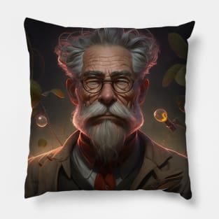 Portrait of old man wise scientist Pillow