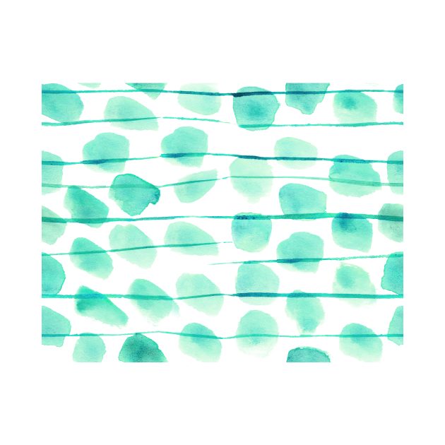 Emerald watercolor spots with stripes - abstract painted by katerinaizotova