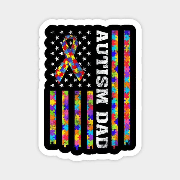 Autism Awareness Proud Autism Dad Vintage US Flag Magnet by mlleradrian