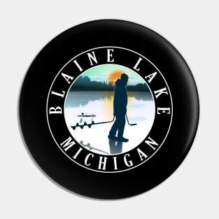 Blaine Lake Ice Fishing Michigan Sunset Pin