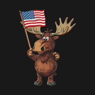 Moose Patriotic 4Th Of July Usa American Flag T-Shirt