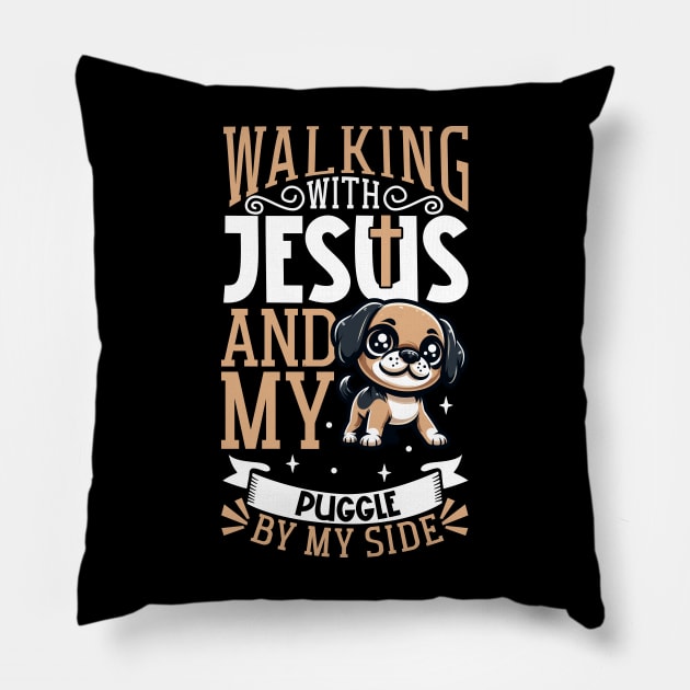 Jesus and dog - Puggle Pillow by Modern Medieval Design