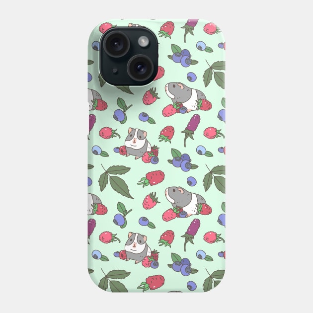 Guinea Pig and Mix Berries Pattern in Mint Green Background Phone Case by Noristudio