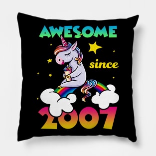 Cute Awesome Unicorn Since 2007 Rainbow Gift Pillow