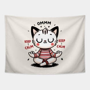 Namaste Cat Meditation Tapestry