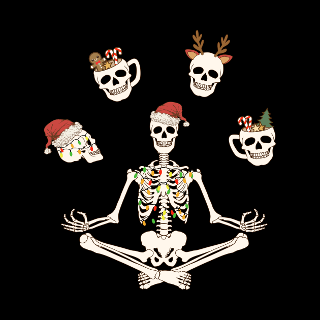 Christmas Skeleton Meditating Yoga Funny by sarcasmandadulting