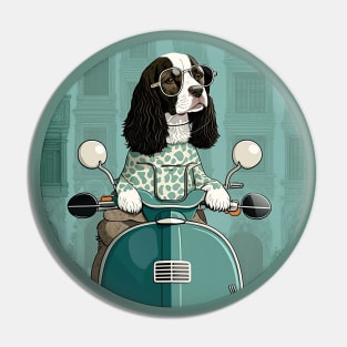 Super Cool Springer Spaniel on a Scooter 2 Pin