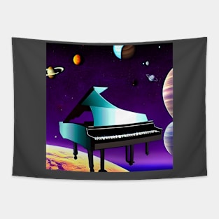 Futuristic Piano Floating Around The Galaxy Tapestry