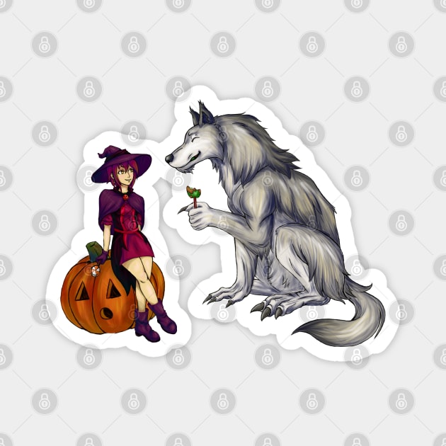 Trick or Treat Werewolf and Witch Magnet by SakuraDragon