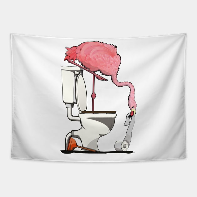 Flamingo on the Toilet Tapestry by InTheWashroom