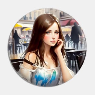 beauitful woman on parisian cafe Pin