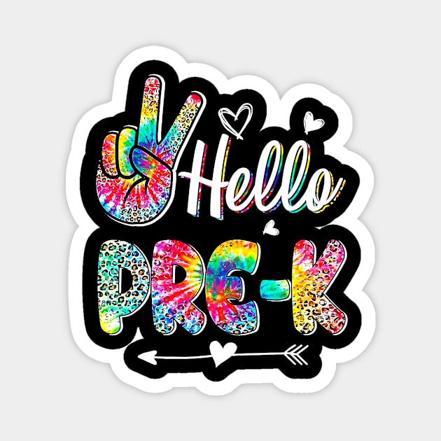 Hello Pre-K Tie Dye Leopard Graphic Back To School Teachers Magnet by everetto