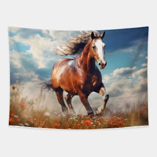 Horse Animal Wildlife Wilderness Colorful Realistic Illustration Tapestry