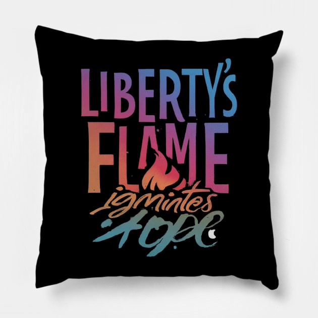 Liberty's Flame Ignites Hope Pillow by Karnajit